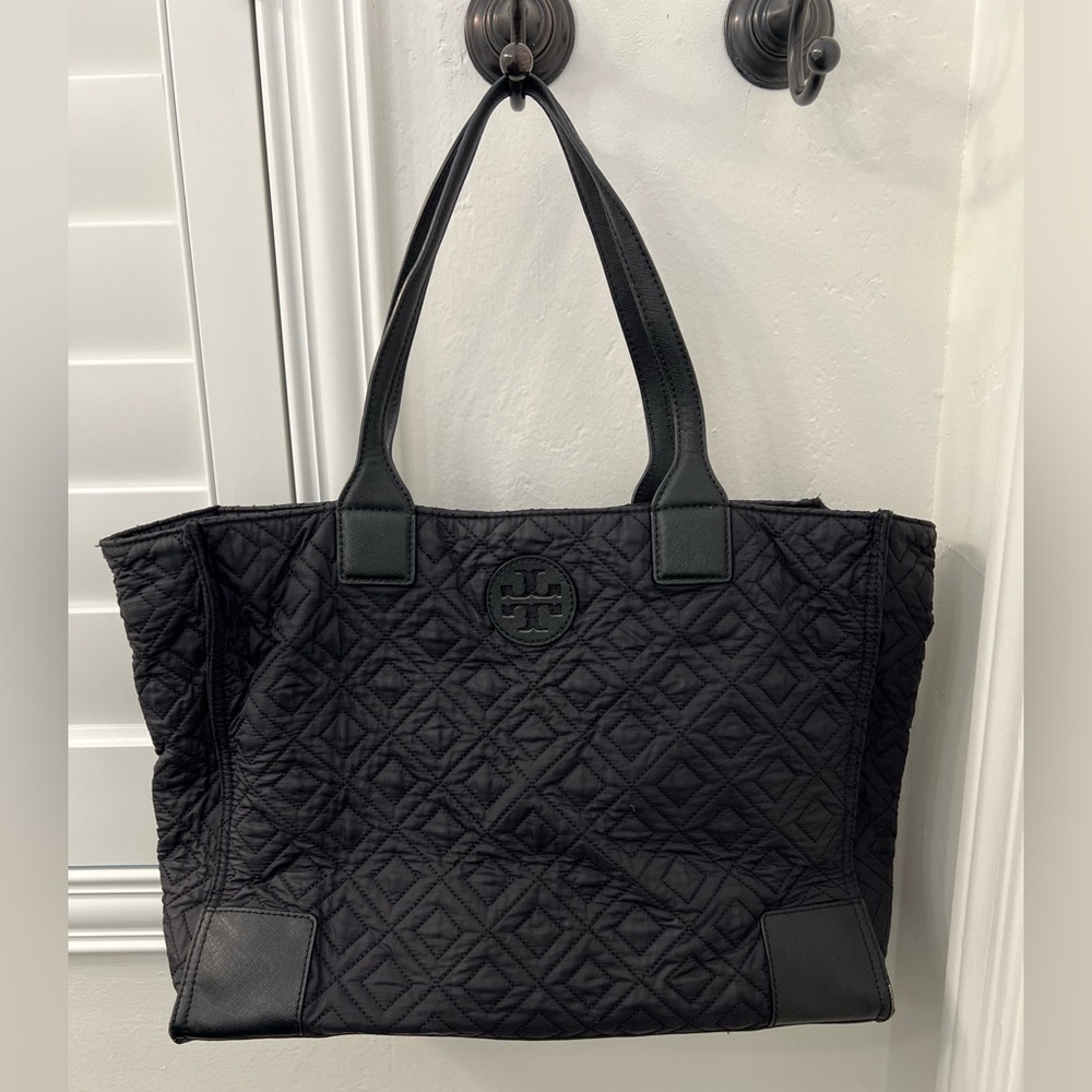 Black Quilted Tory Burch Tote Bag